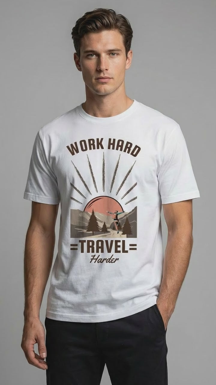 Work Hard Travel Harder Graphic T-Shirt | Unisex Standard Crew T-Shirt